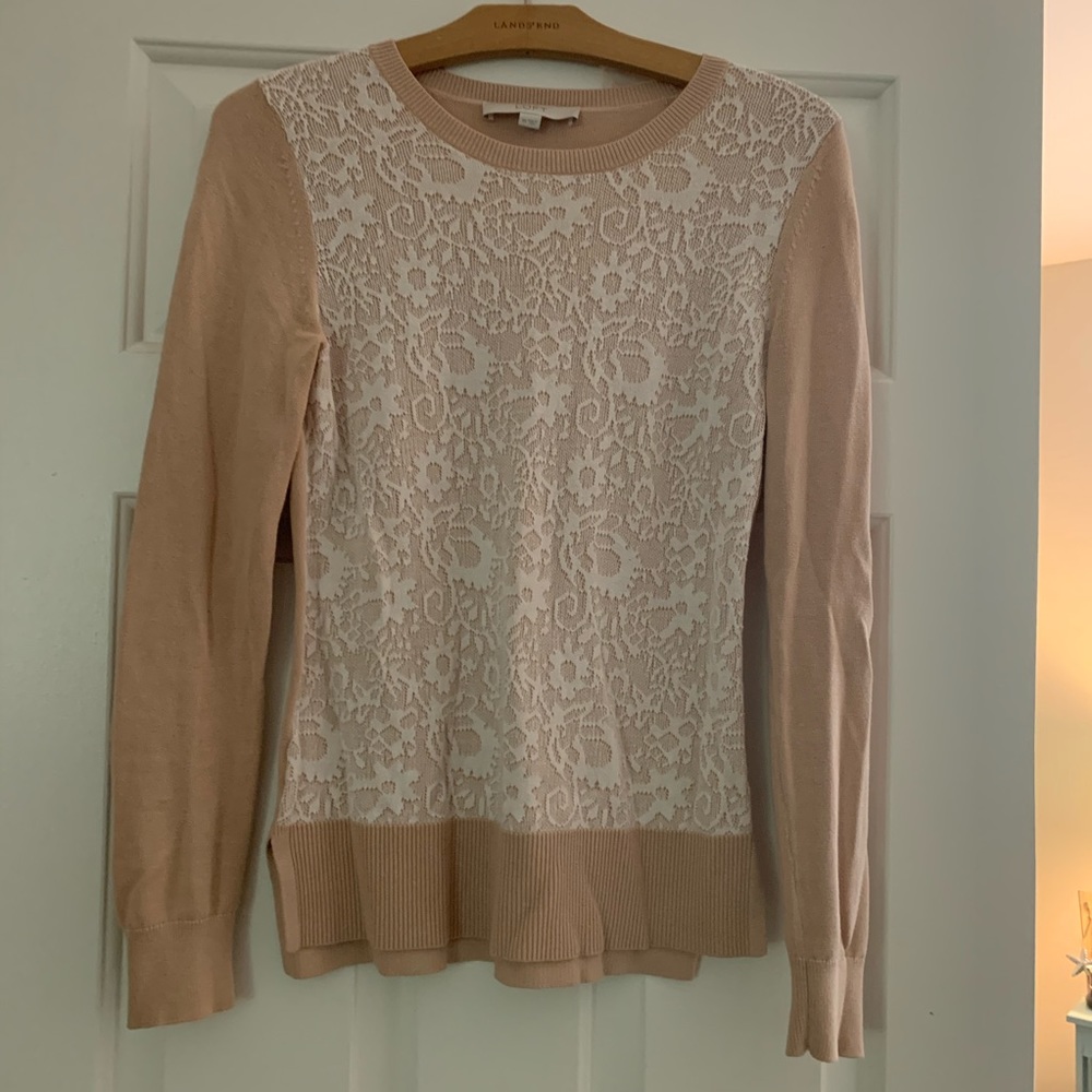LOFT sweater with cream lace detail on the front